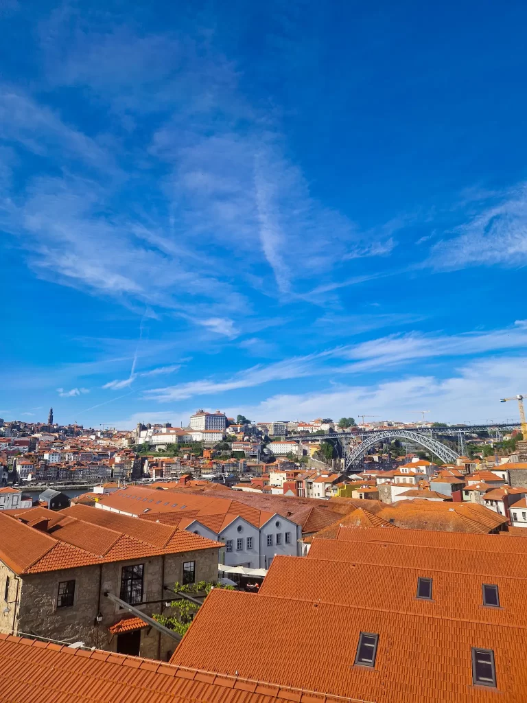 Porto rooftops with the Dom Luis bridge in the distance