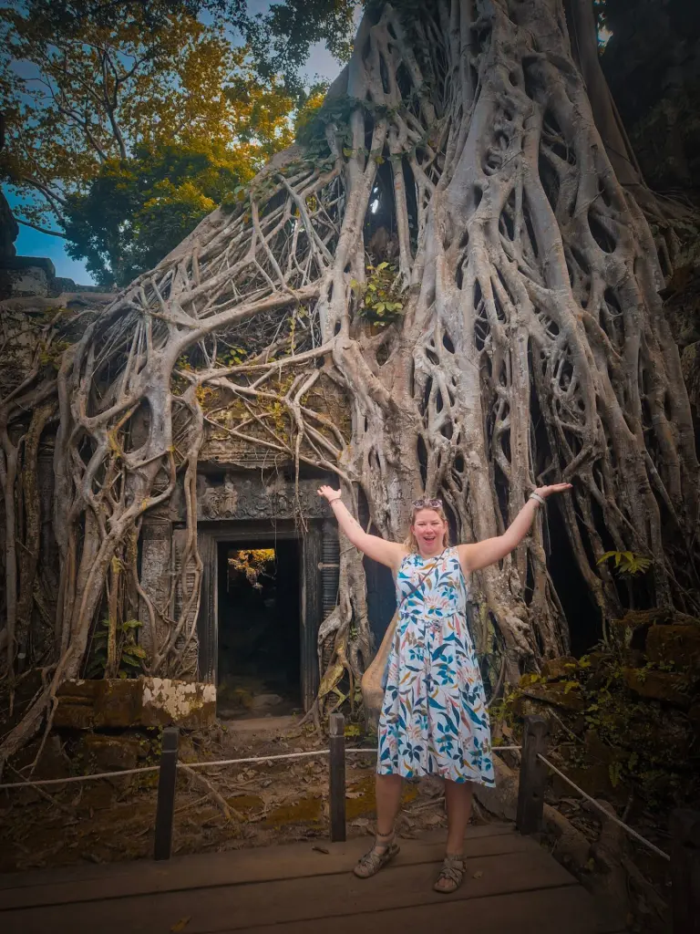 Em and beautiful trees at the Tomb Raider temple