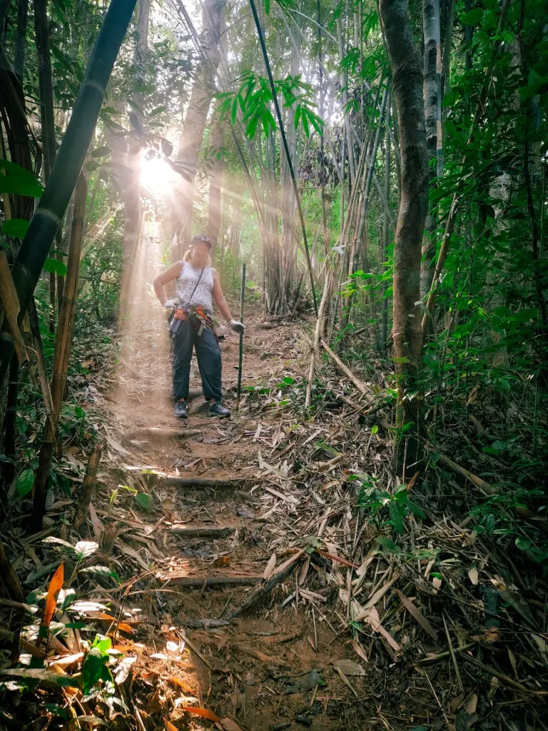 Em standing on a pathway in the forest