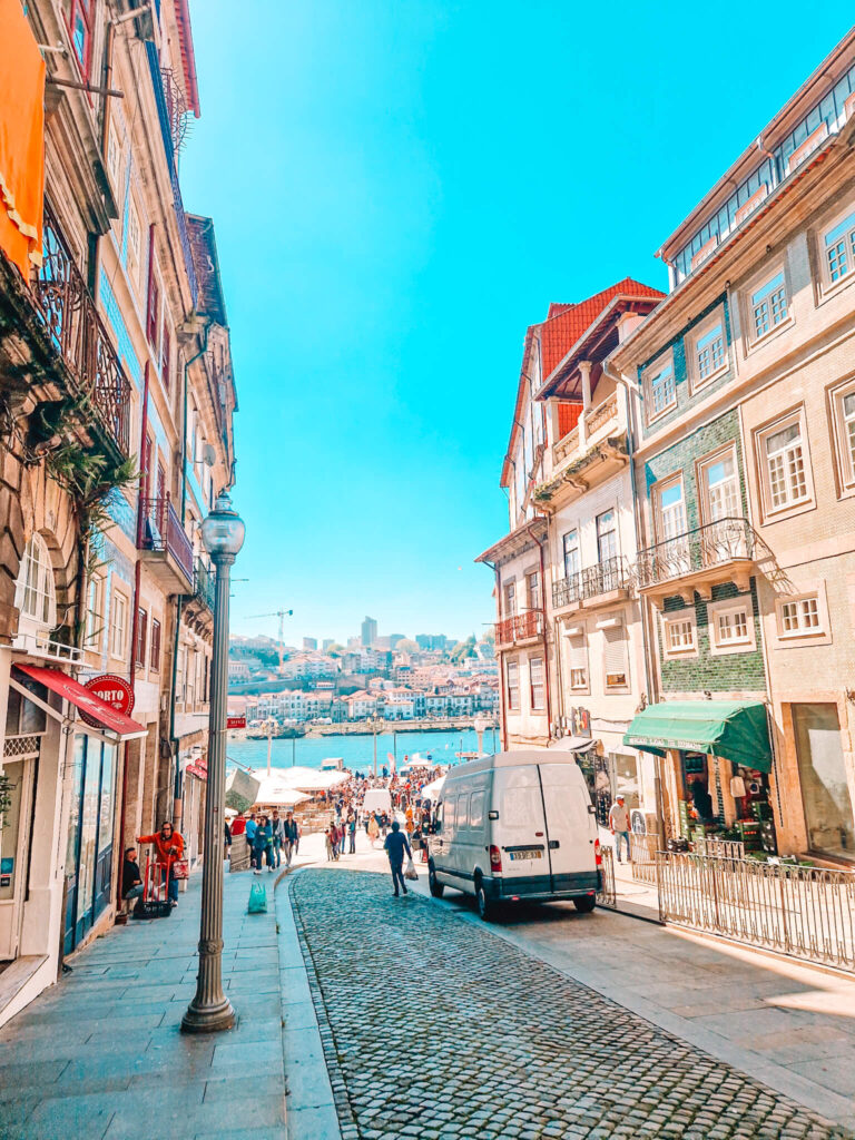 Porto's narrow streets leading to the river