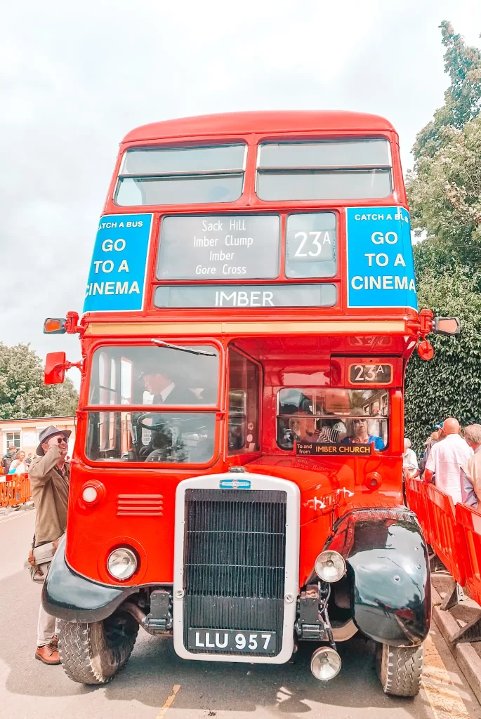 Vintage red london bus with destination Imber