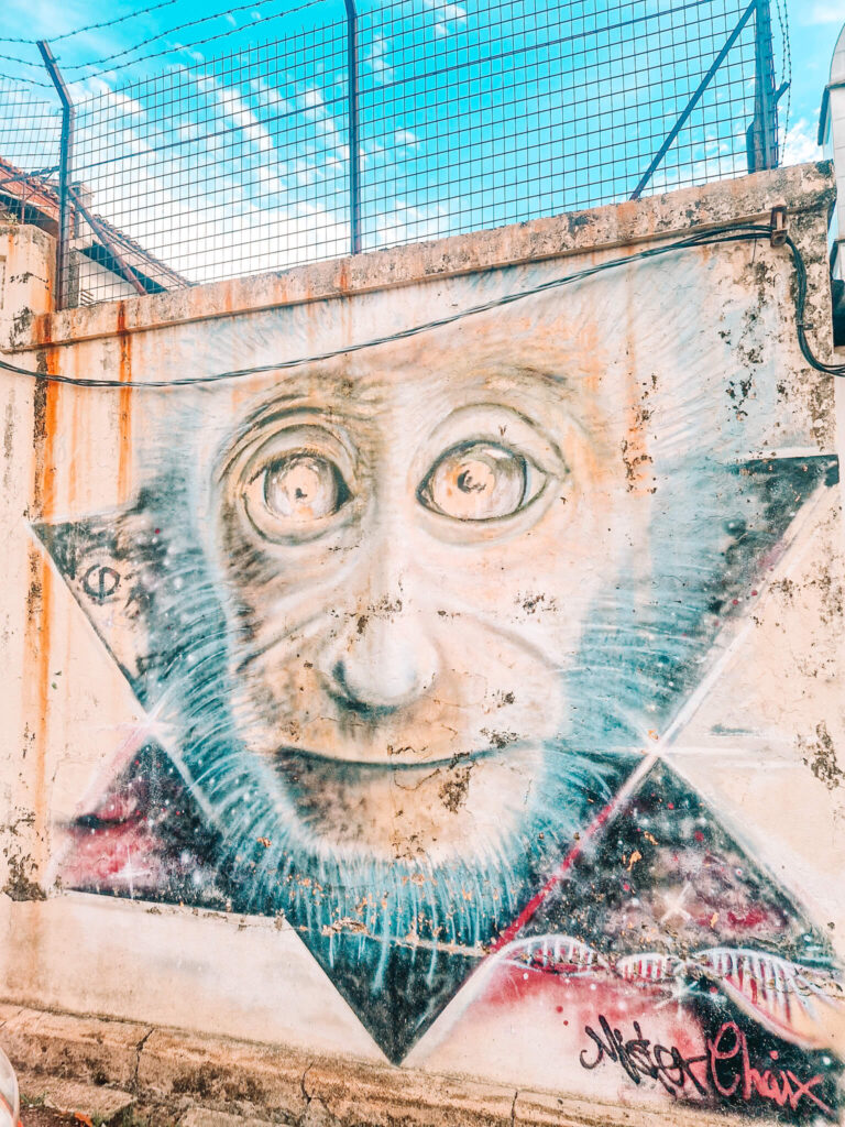 street art of a monkey's face inside a diamond