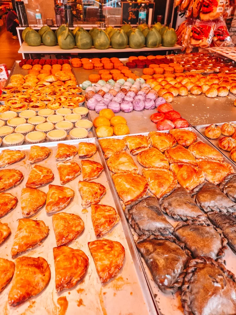 Variety of pastries and cakes on trays