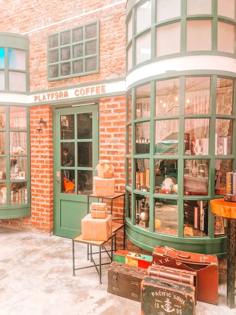 Old fashioned shop window with parcels