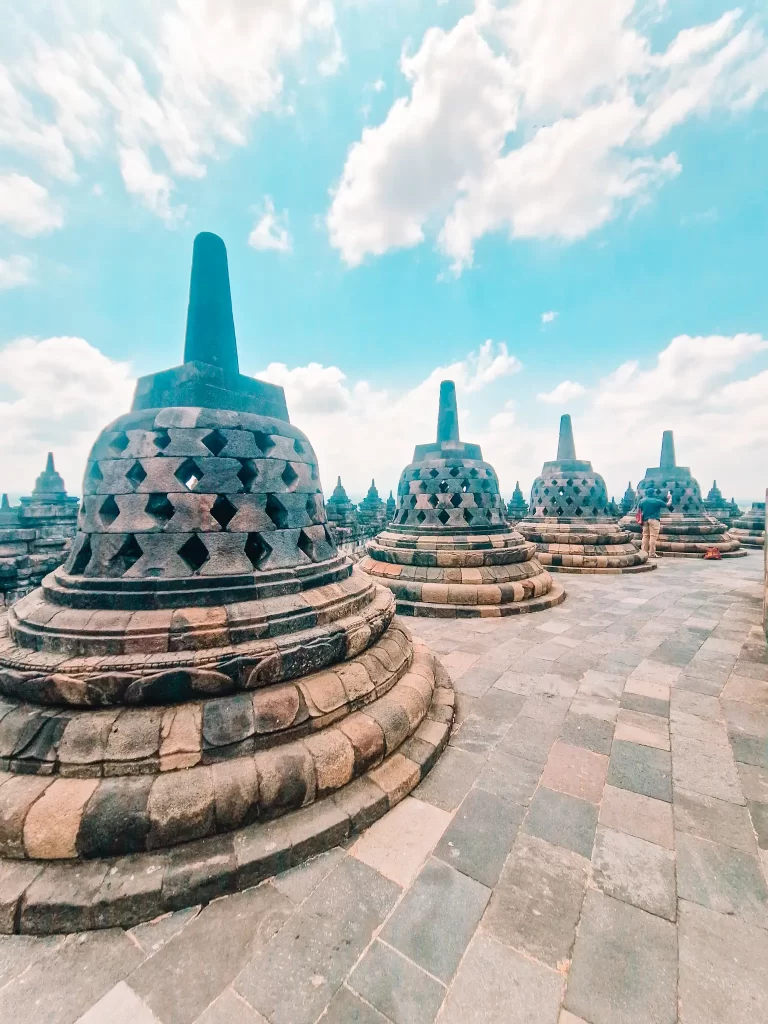 Temple stupas receding into the distance 