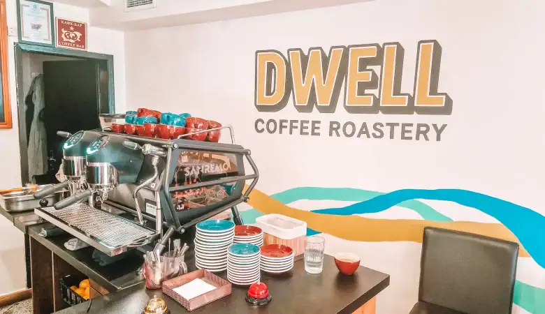 A sleek Sanremo espresso machine at DWELL Coffee Roastery, one of Plovdiv’s top spots for quality coffee and comfortable remote work setups.