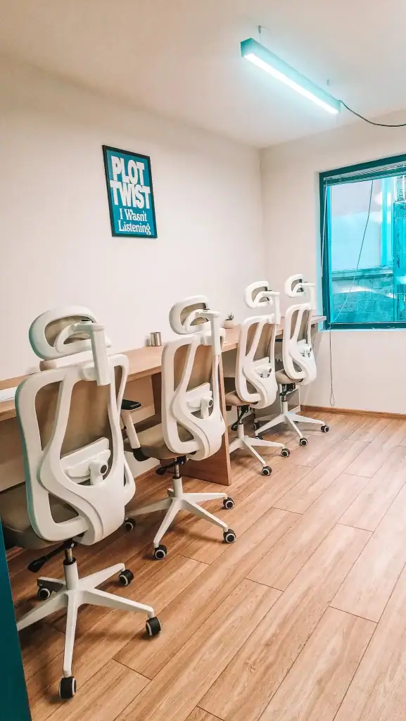 A dedicated co-working space in Plovdiv with ergonomic chairs and a clean, quiet atmosphere—great for focused work sessions.
